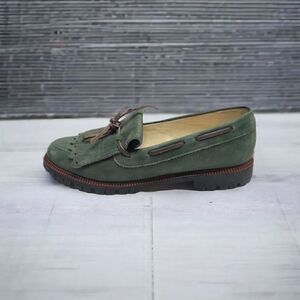 Bally leather slip on green loafer's with tassel size 2.5